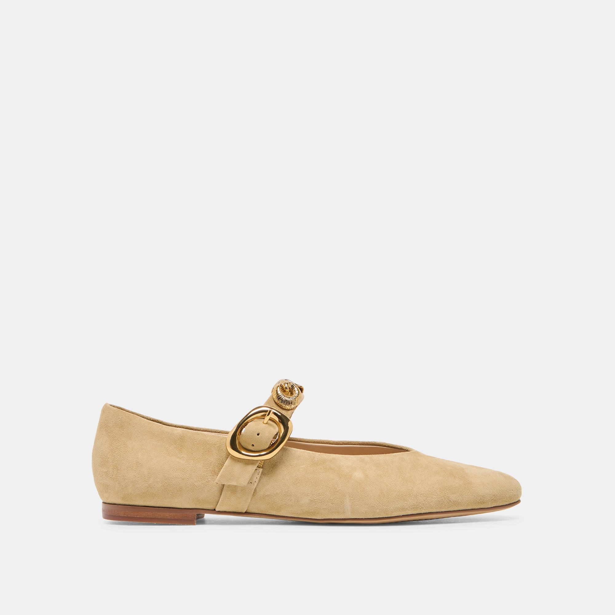 LOREE Desert Taupe Suede Mary-Jane Metal Detail Ballet Flats / Dolce Vita