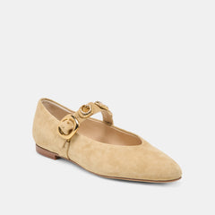 LOREE Desert Taupe Suede Mary-Jane Metal Detail Ballet Flats / Dolce Vita