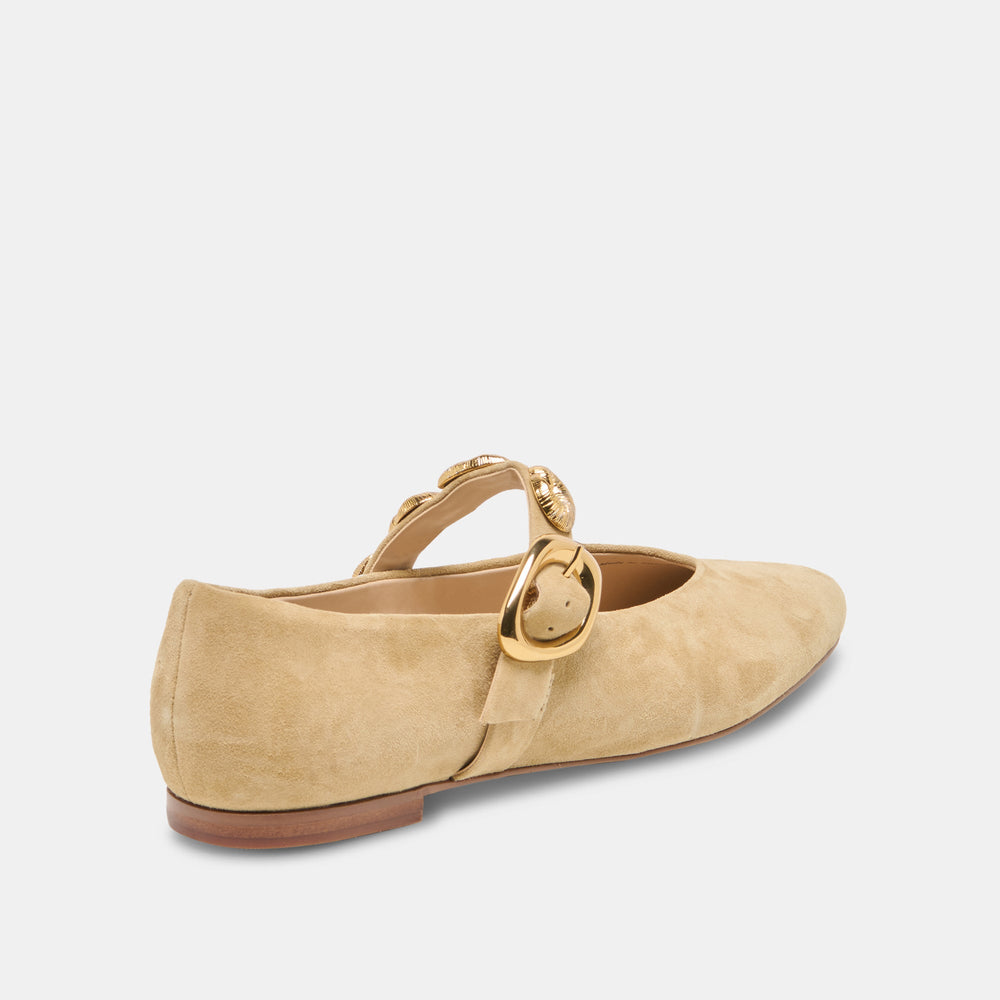 LOREE Desert Taupe Suede Mary-Jane Metal Detail Ballet Flats / Dolce Vita