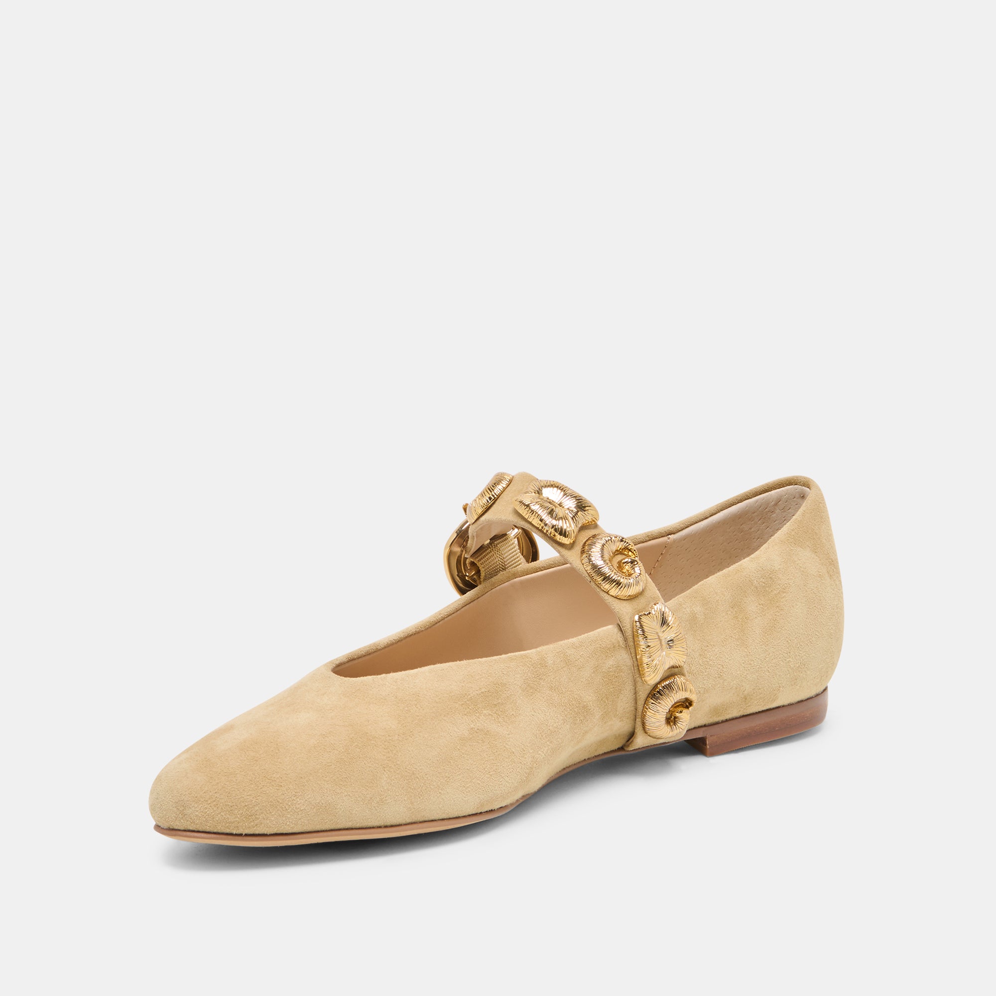 LOREE Desert Taupe Suede Mary-Jane Metal Detail Ballet Flats / Dolce Vita