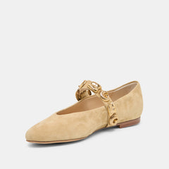 LOREE Desert Taupe Suede Mary-Jane Metal Detail Ballet Flats / Dolce Vita