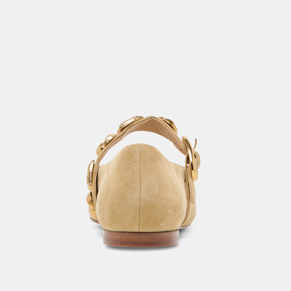 LOREE Desert Taupe Suede Mary-Jane Metal Detail Ballet Flats / Dolce Vita