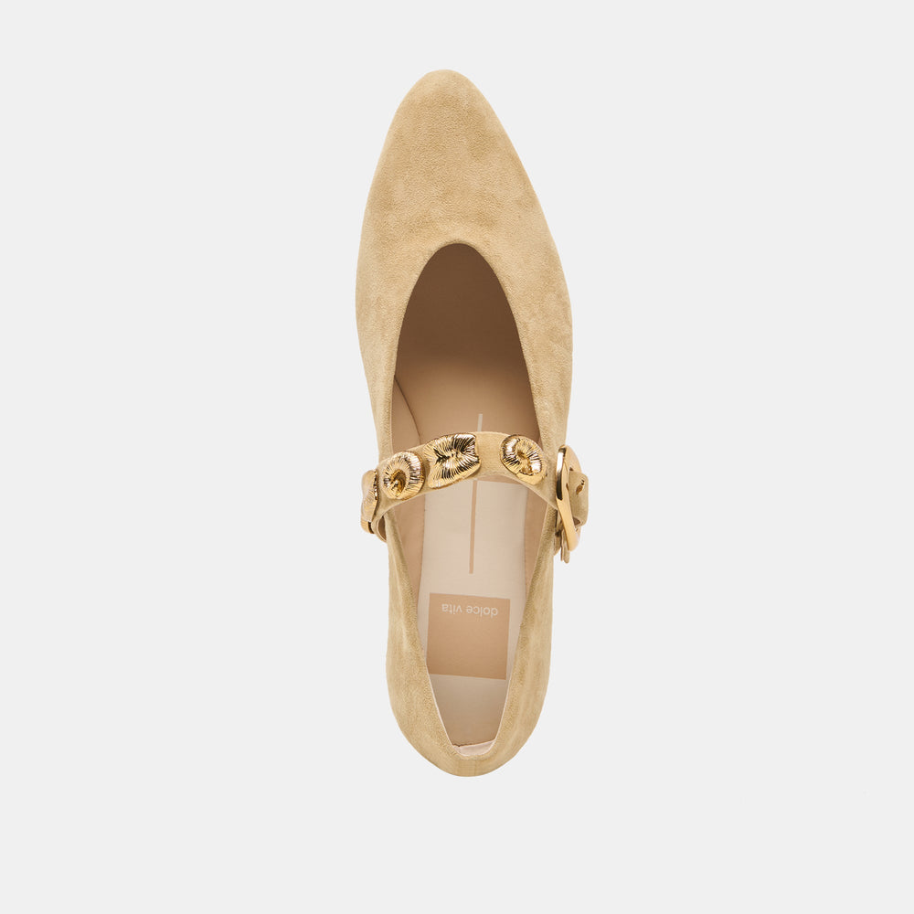 LOREE Desert Taupe Suede Mary-Jane Metal Detail Ballet Flats / Dolce Vita