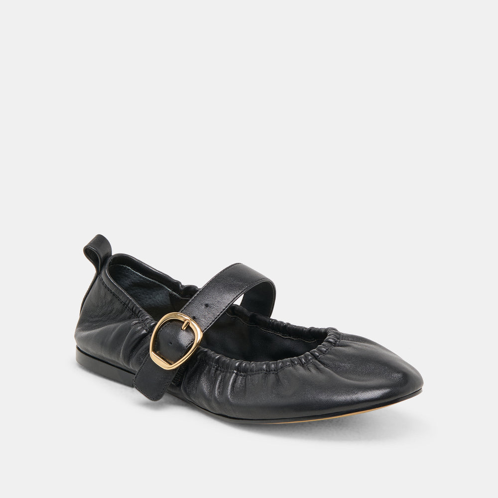 Caely Black Leather Ballet Flats / Dolce Vita