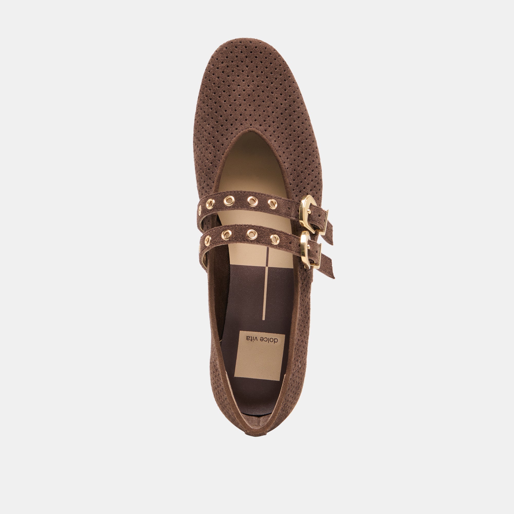 Baylee Grommet Dk Brown Perforated Suede Ballet Flats / Dolce Vita