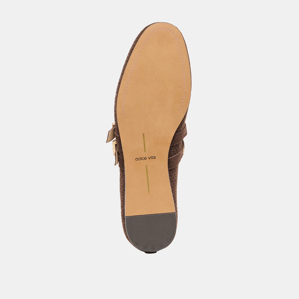 Baylee Grommet Dk Brown Perforated Suede Ballet Flats / Dolce Vita