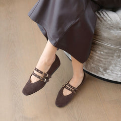 Baylee Grommet Dk Brown Perforated Suede Ballet Flats / Dolce Vita