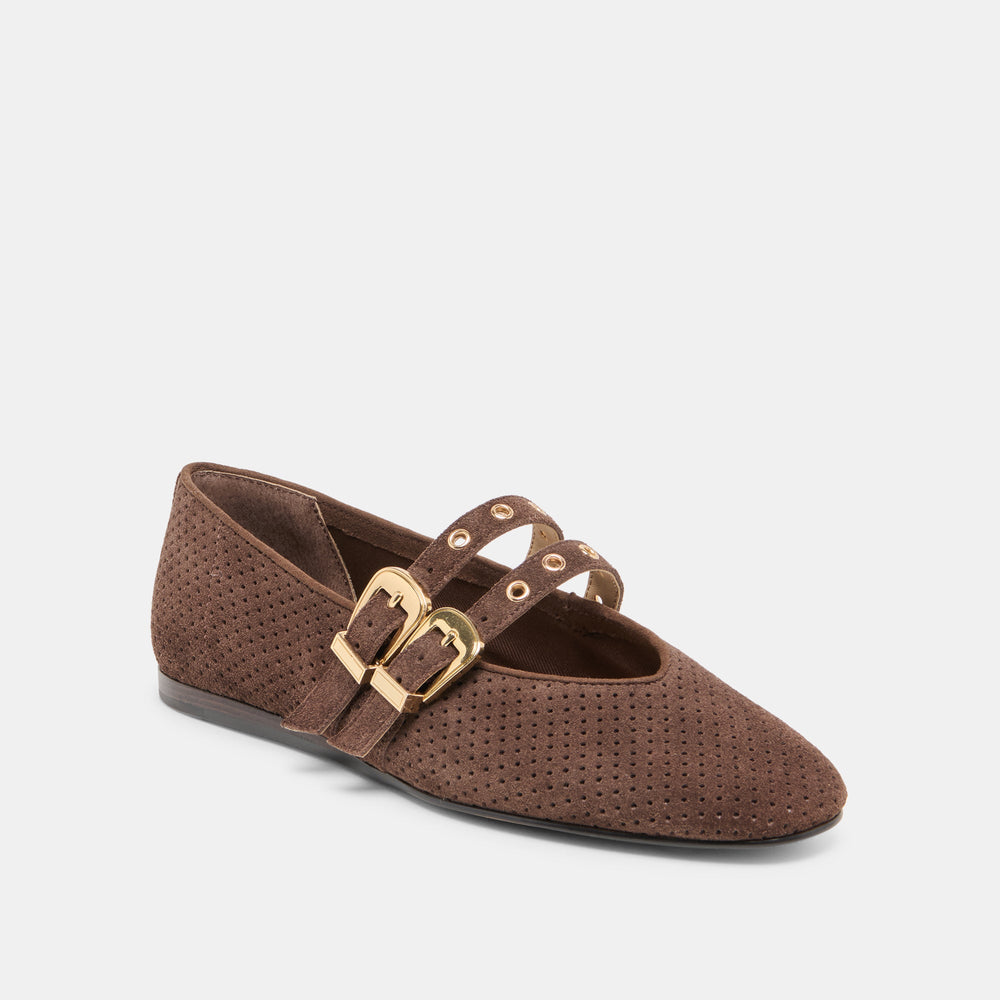 Baylee Grommet Dk Brown Perforated Suede Ballet Flats / Dolce Vita