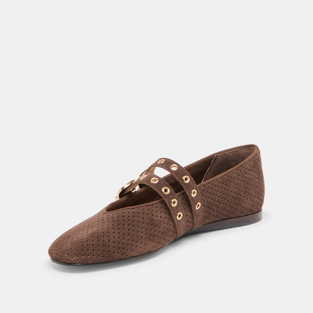 Baylee Grommet Dk Brown Perforated Suede Ballet Flats / Dolce Vita