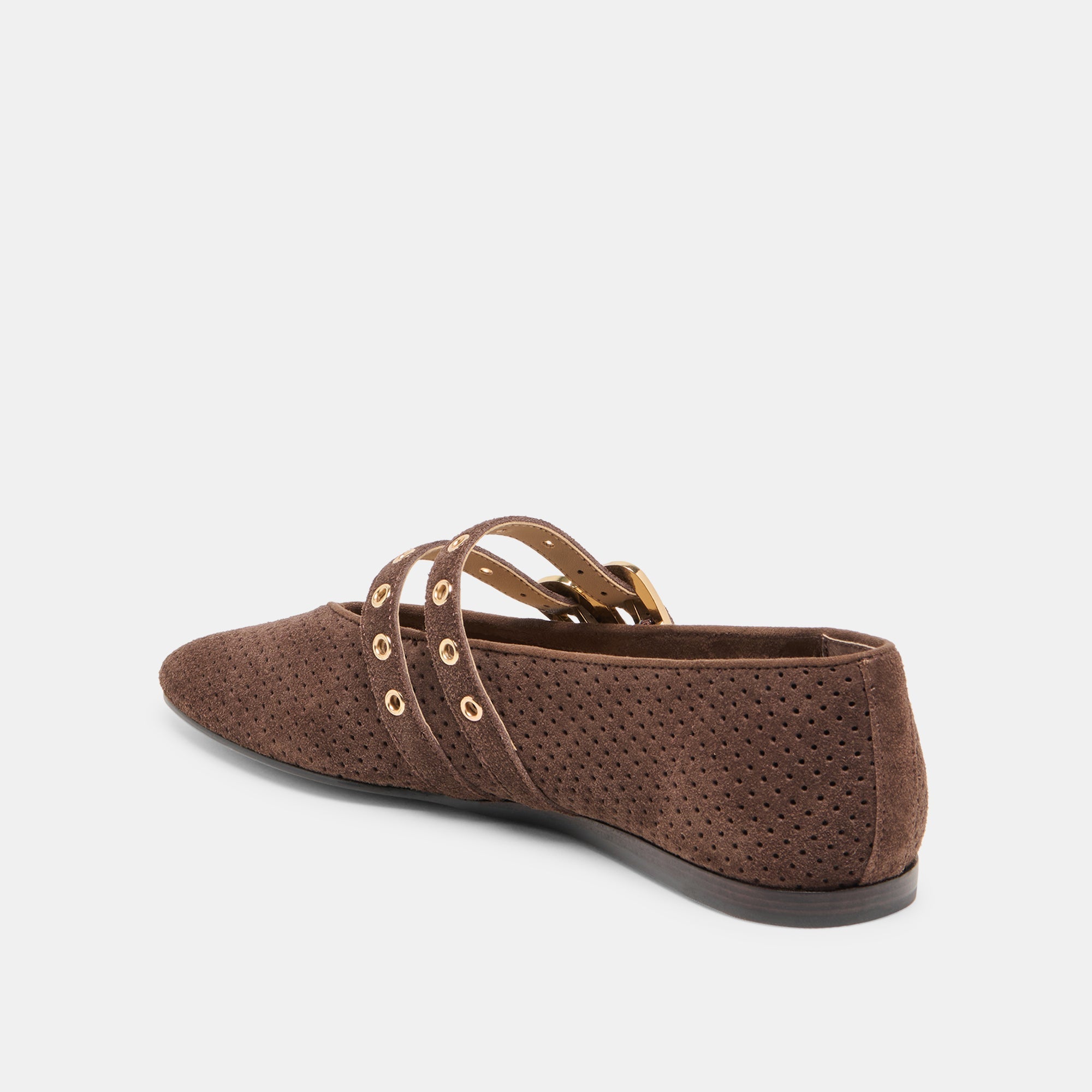 Baylee Grommet Dk Brown Perforated Suede Ballet Flats / Dolce Vita