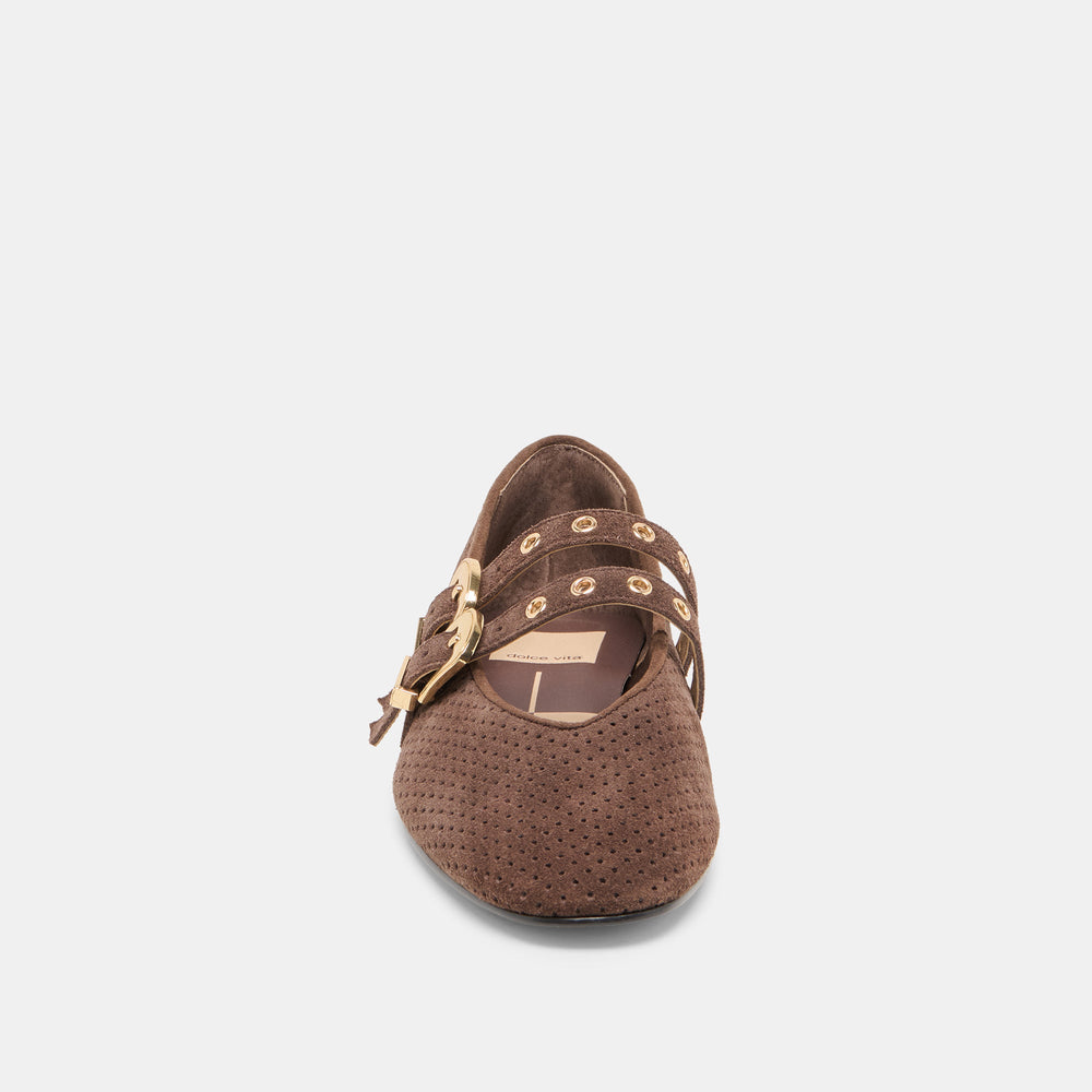 Baylee Grommet Dk Brown Perforated Suede Ballet Flats / Dolce Vita