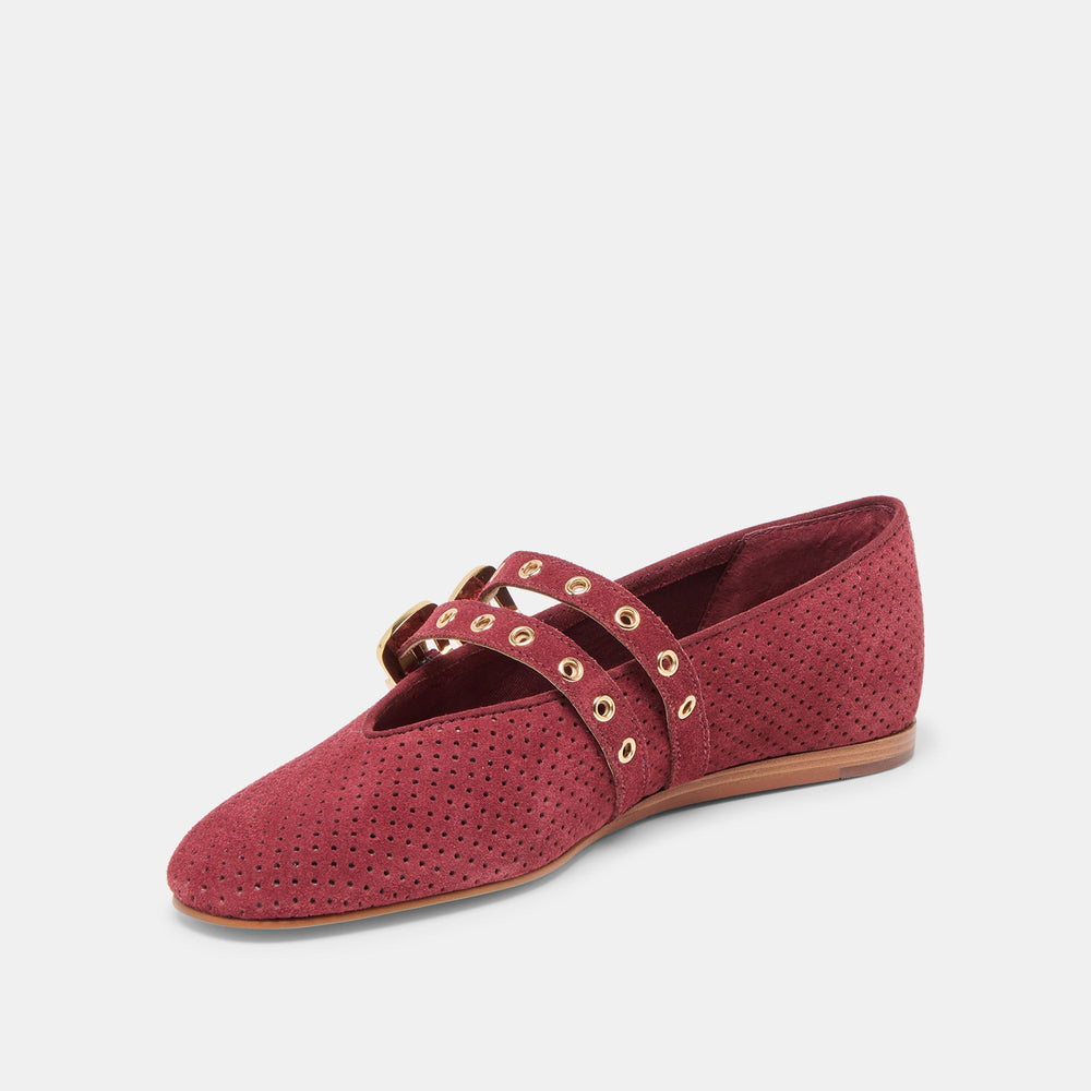 Baylee Grommet Oxblood Perforated Suede Ballet Flats / Dolce Vita
