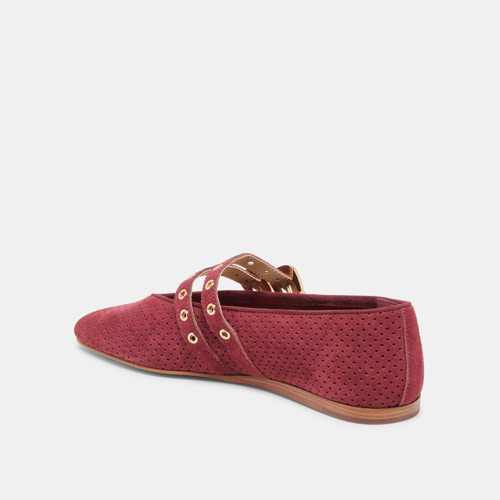 Baylee Grommet Oxblood Perforated Suede Ballet Flats / Dolce Vita