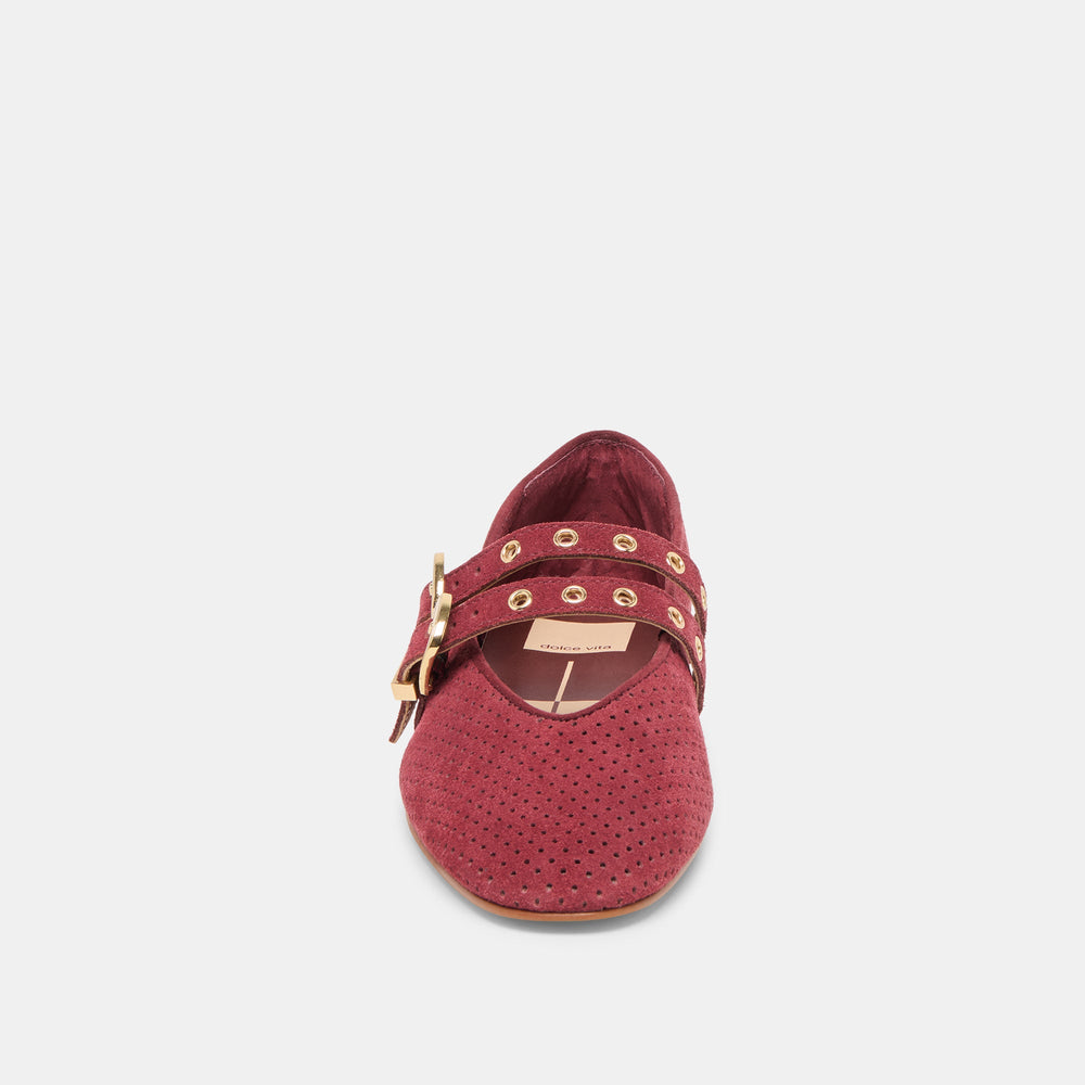 Baylee Grommet Oxblood Perforated Suede Ballet Flats / Dolce Vita