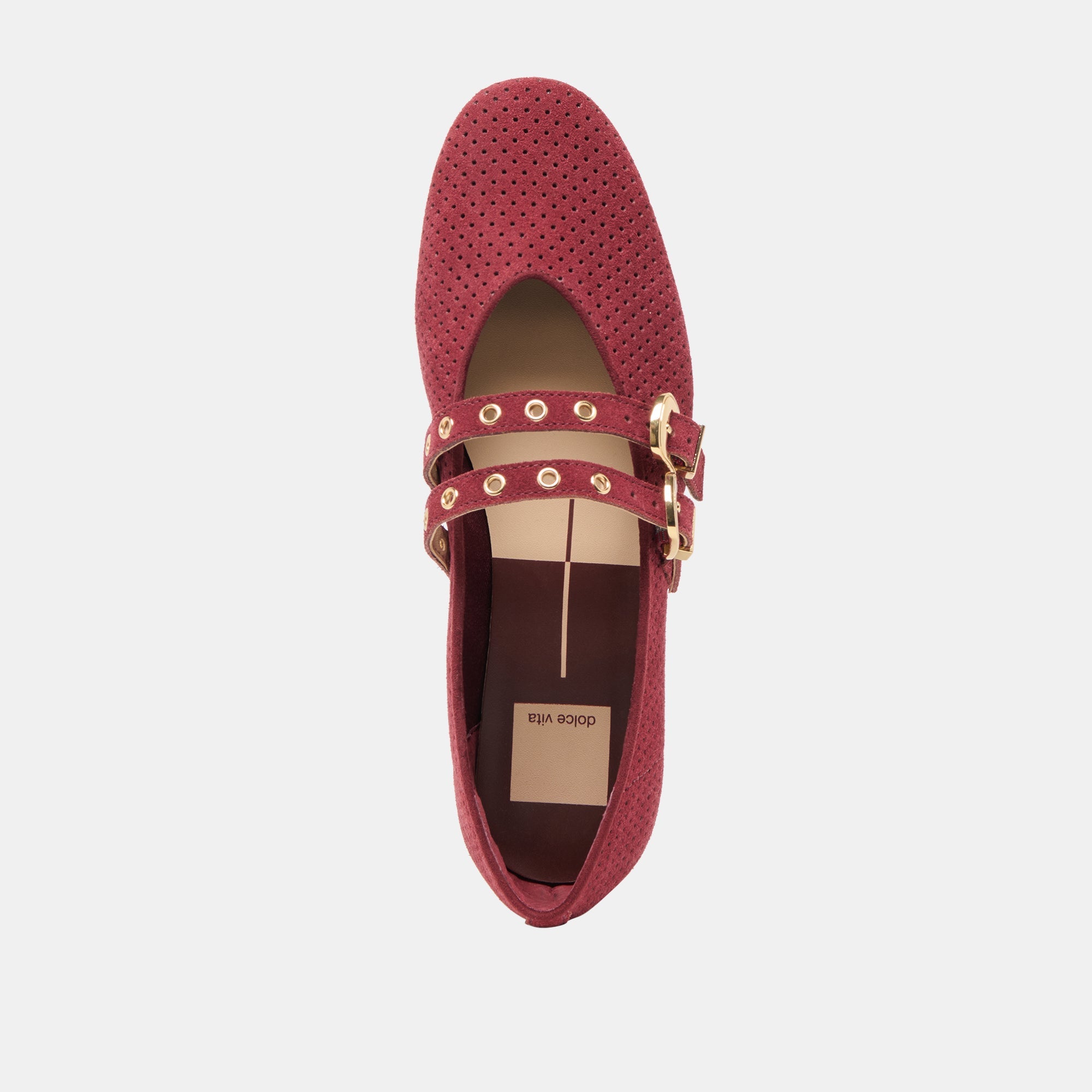 Baylee Grommet Oxblood Perforated Suede Ballet Flats / Dolce Vita