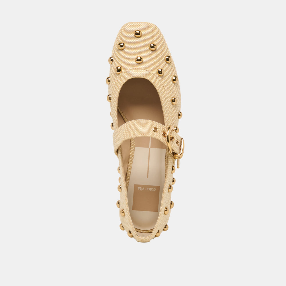 Mikel Stud Lt Natural Raffia Ballet Flats / Dolce Vita