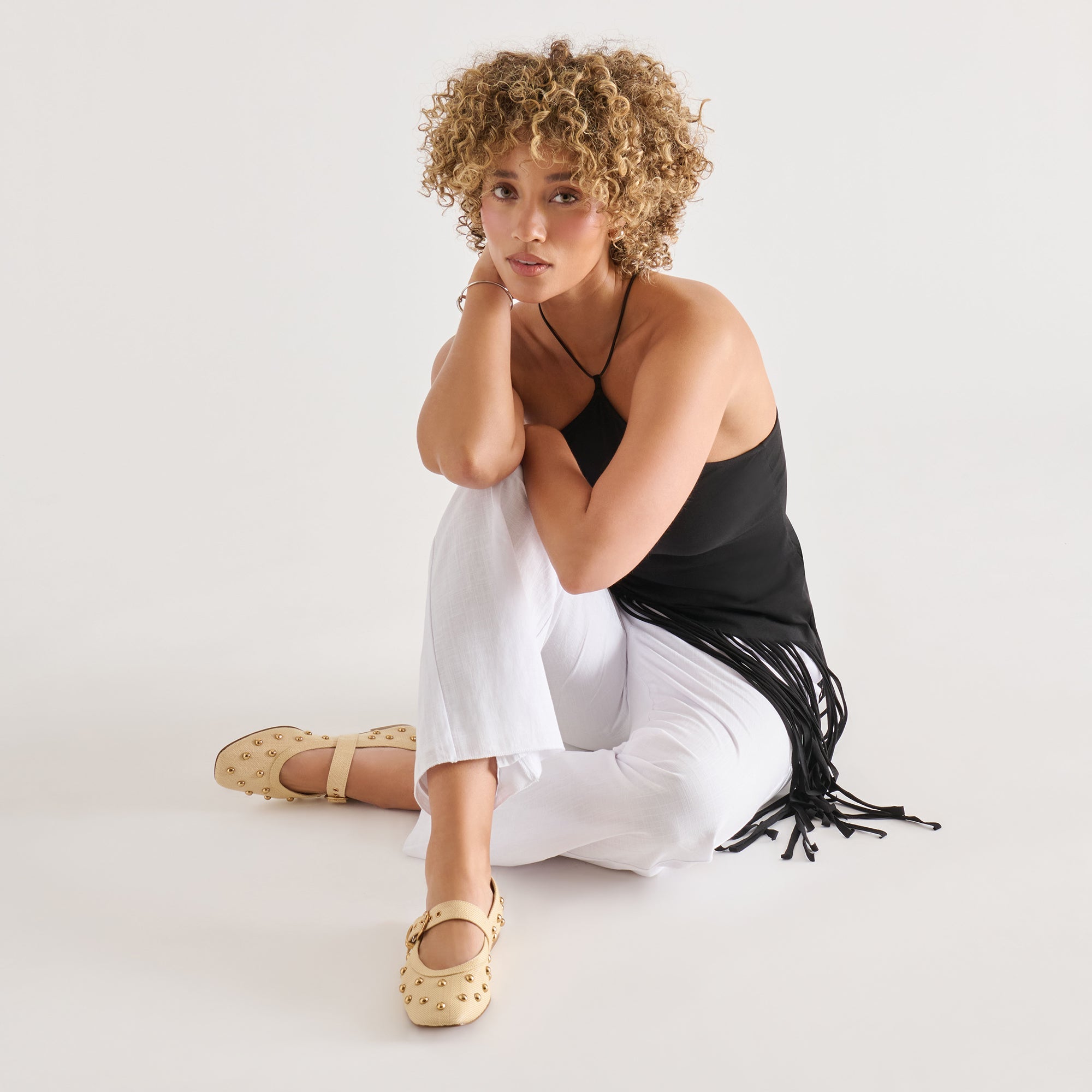 Mikel Stud Lt Natural Raffia Ballet Flats / Dolce Vita
