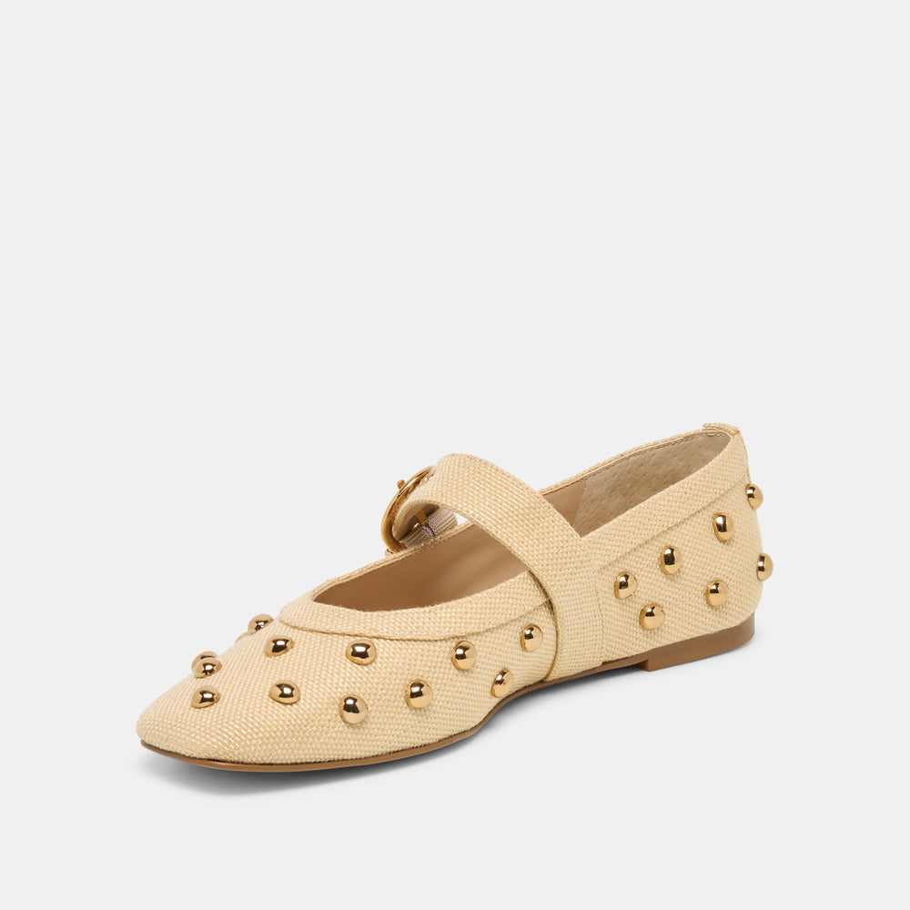 Mikel Stud Lt Natural Raffia Ballet Flats / Dolce Vita