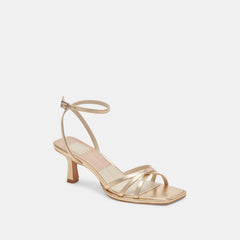 Manji Wide Light Gold Metallic Leather Heels / Dolce Vita