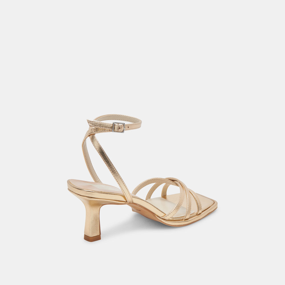 Manji Wide Light Gold Metallic Leather Heels / Dolce Vita