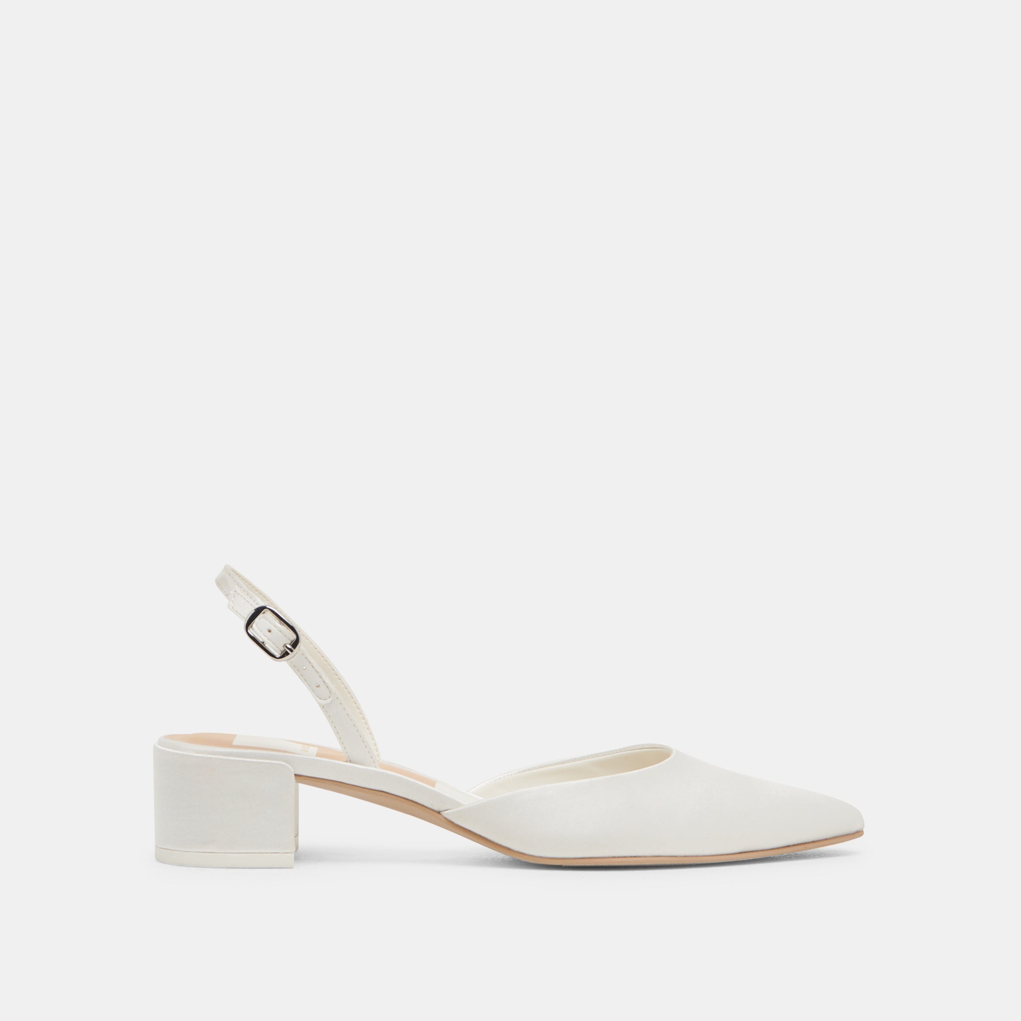 Carel Wide True White Satin Heels / Dolce Vita