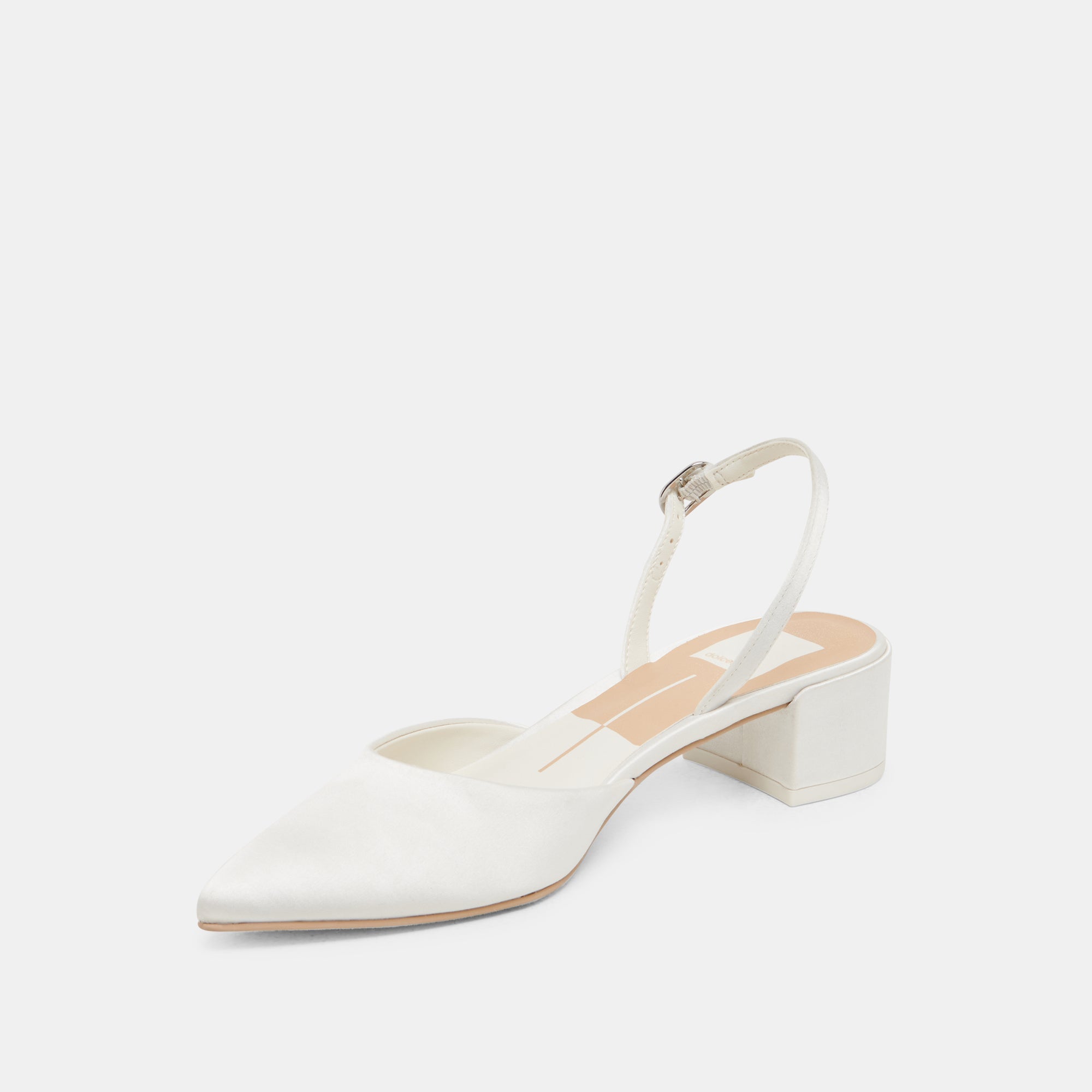 Carel Wide True White Satin Heels / Dolce Vita