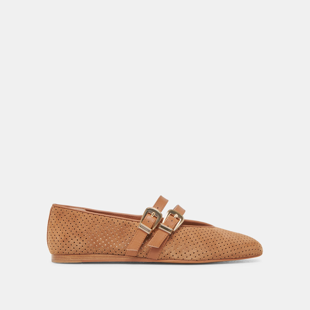 Baylee Wide Pecan Perforated Suede Ballet Flats / Dolce Vita