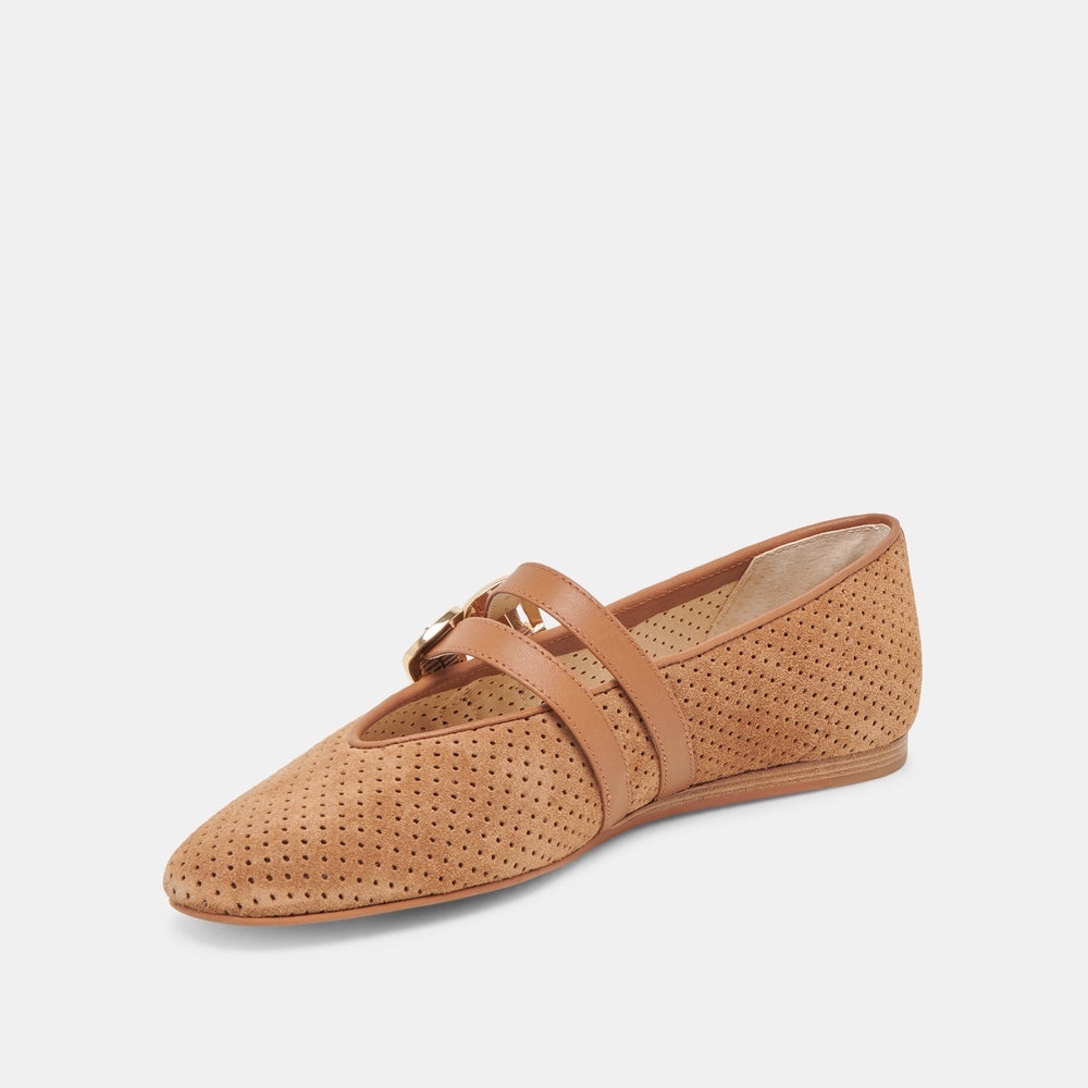 Baylee Wide Pecan Perforated Suede Ballet Flats / Dolce Vita