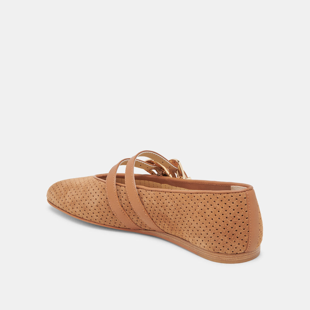 Baylee Wide Pecan Perforated Suede Ballet Flats / Dolce Vita