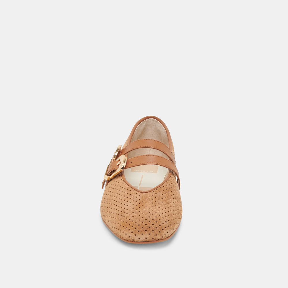 Baylee Wide Pecan Perforated Suede Ballet Flats / Dolce Vita
