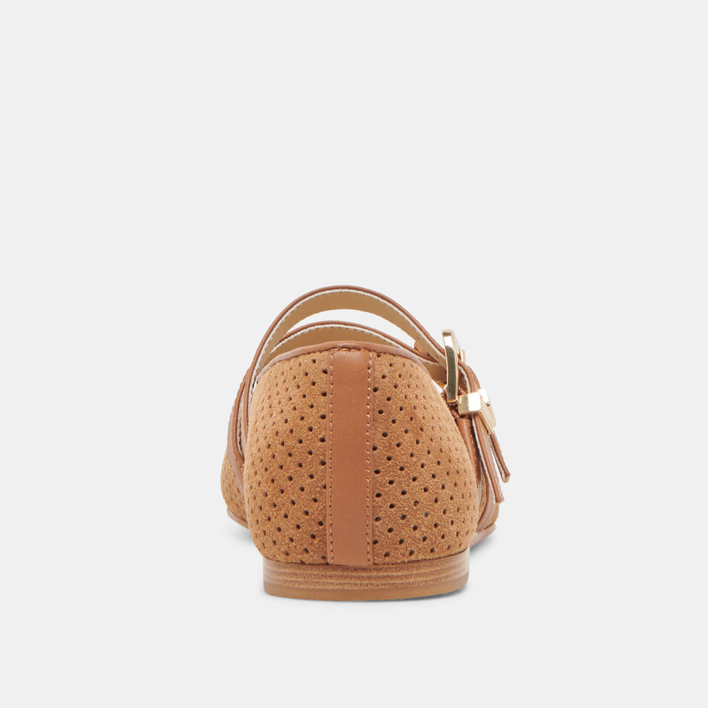 Baylee Wide Pecan Perforated Suede Ballet Flats / Dolce Vita