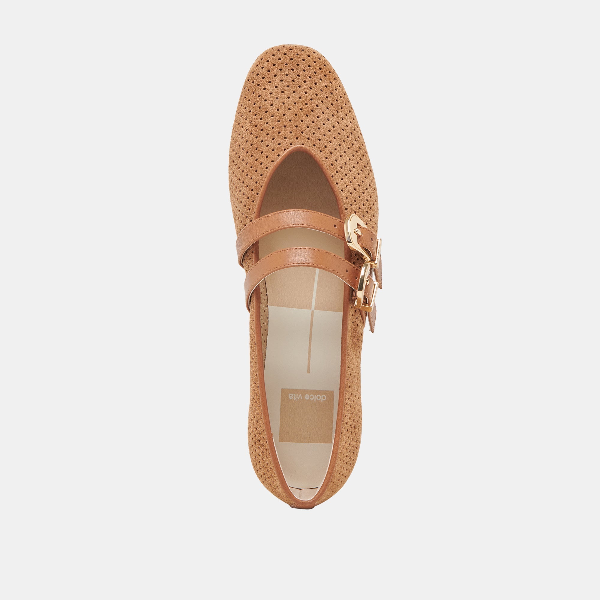 Baylee Wide Pecan Perforated Suede Ballet Flats / Dolce Vita
