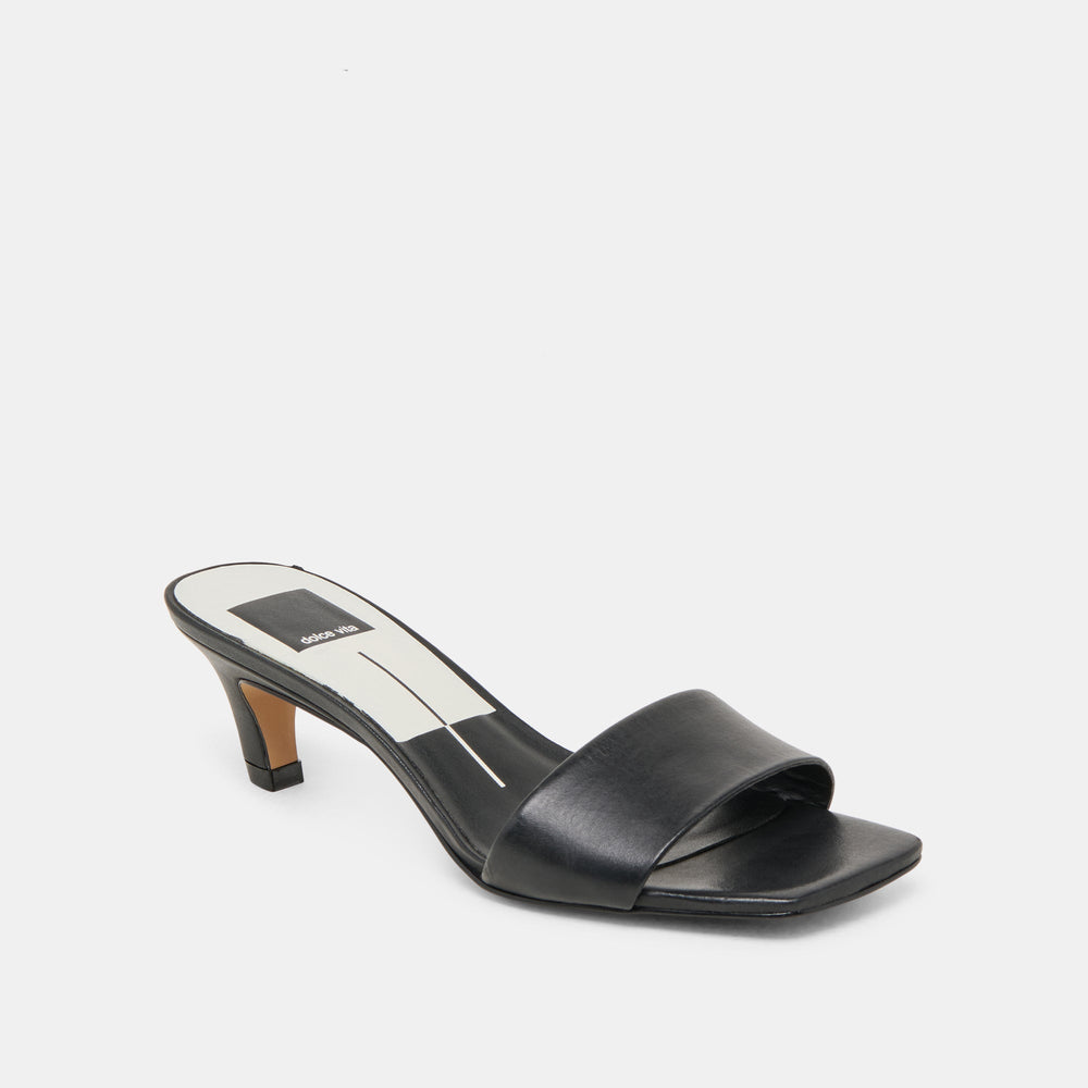Rexa Wide Black Leather Heels / Dolce Vita