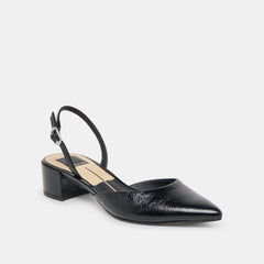 Carel Wide Midnight Crinkle Patent Leather Heels / Dolce Vita