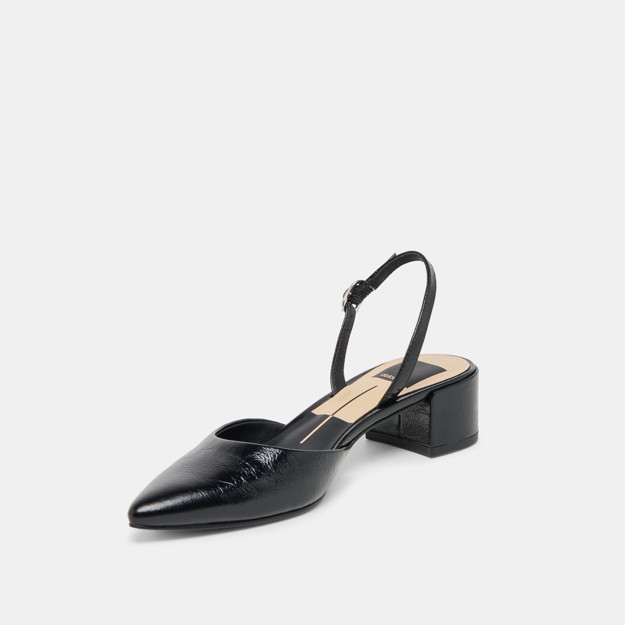 Carel Wide Midnight Crinkle Patent Leather Heels / Dolce Vita