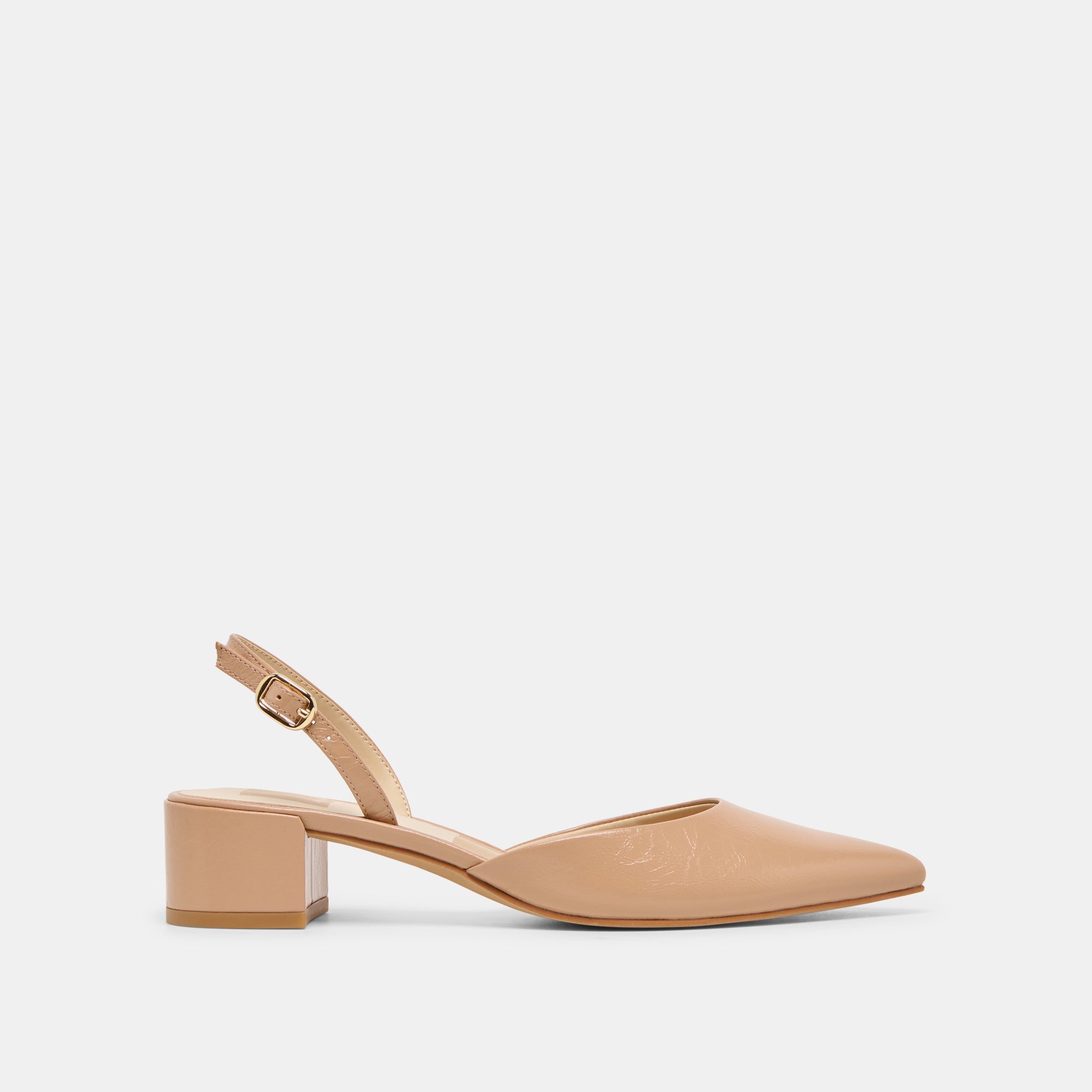 Carel Wide Lt Tan Crinkle Patent Leather Heels / Dolce Vita