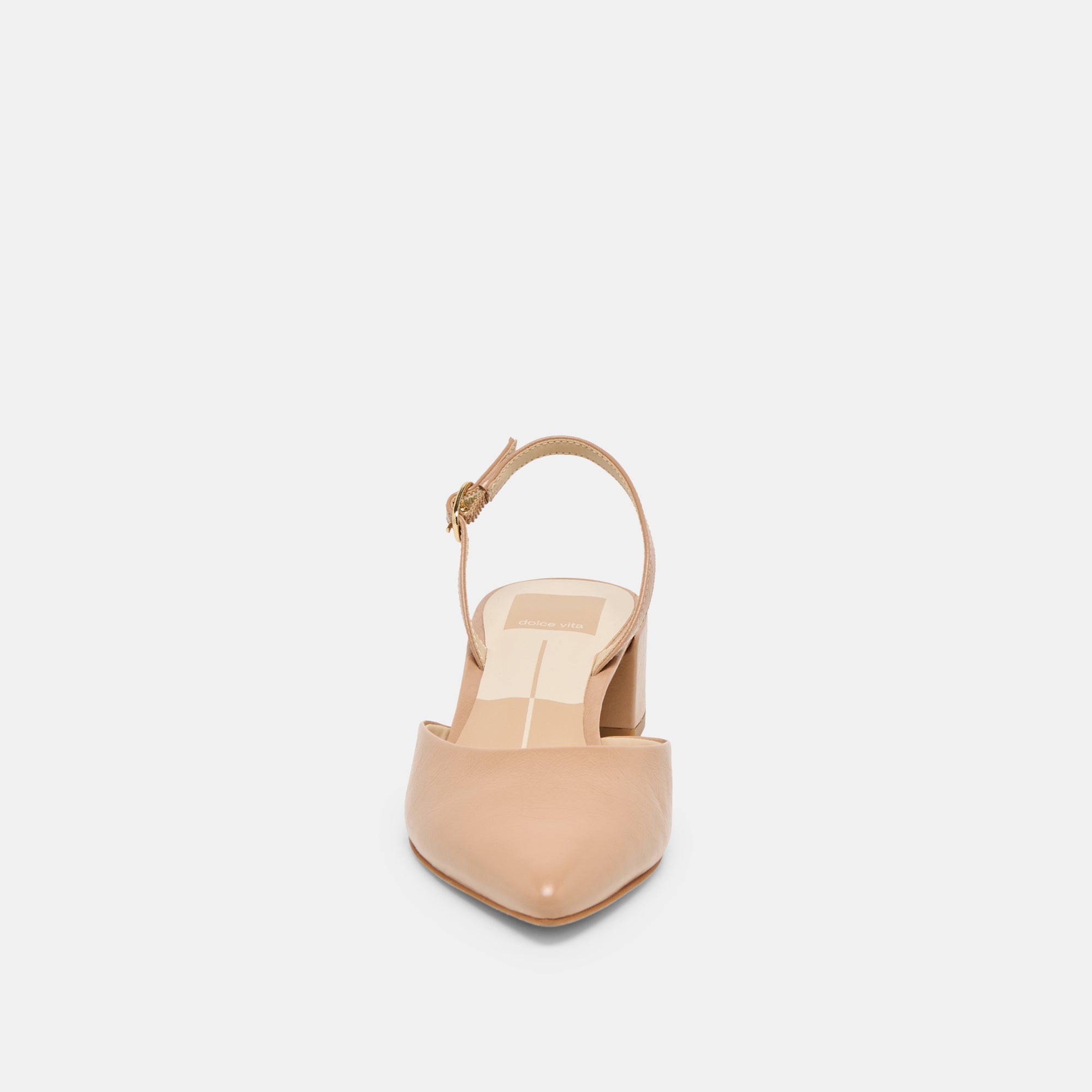 Carel Wide Lt Tan Crinkle Patent Leather Heels / Dolce Vita