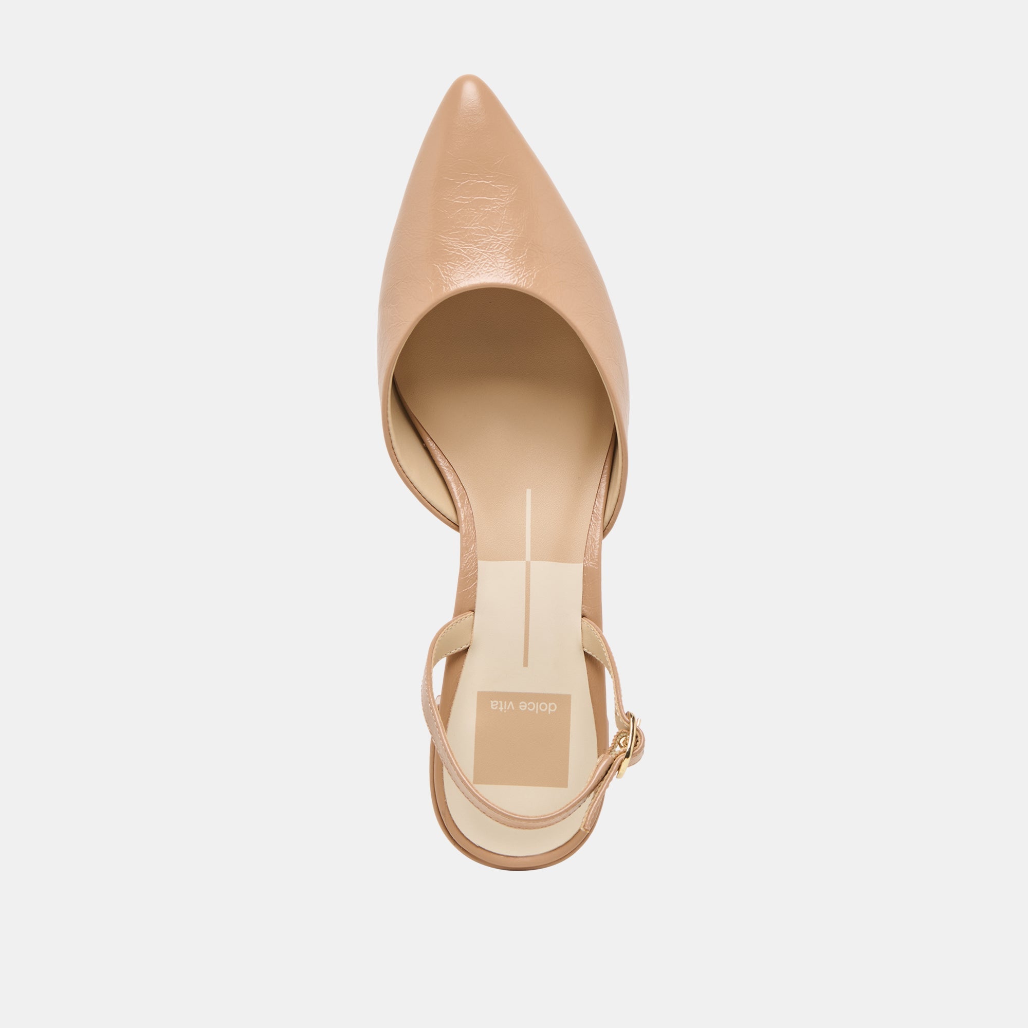 Carel Wide Lt Tan Crinkle Patent Leather Heels / Dolce Vita