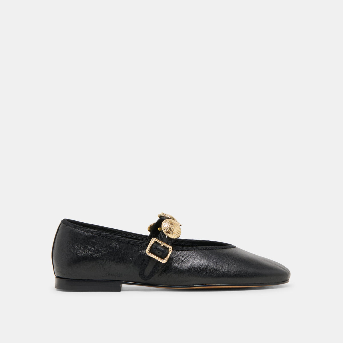 Relan Wide Black Leather Ballet Flats / Dolce Vita