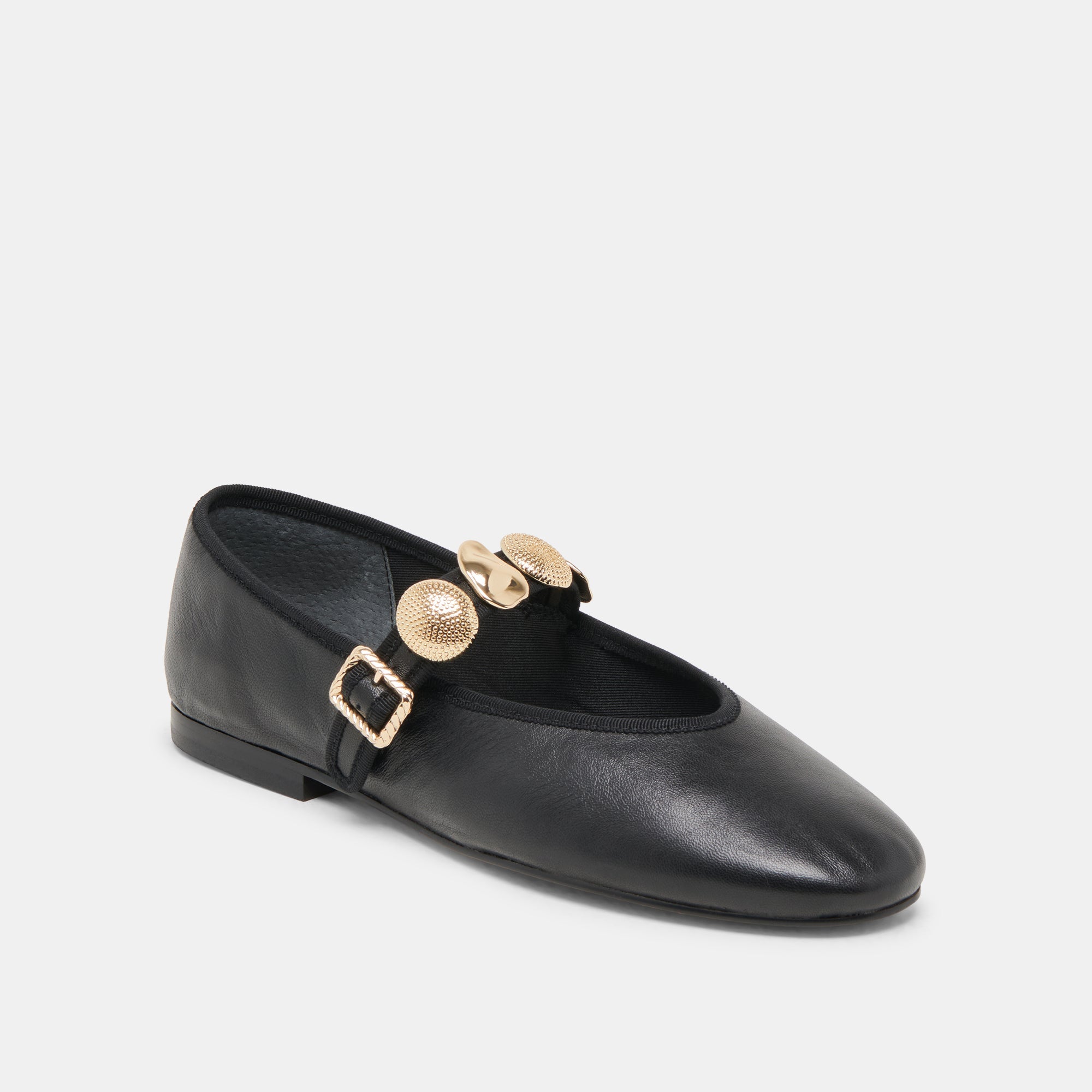 Relan Wide Black Leather Ballet Flats / Dolce Vita