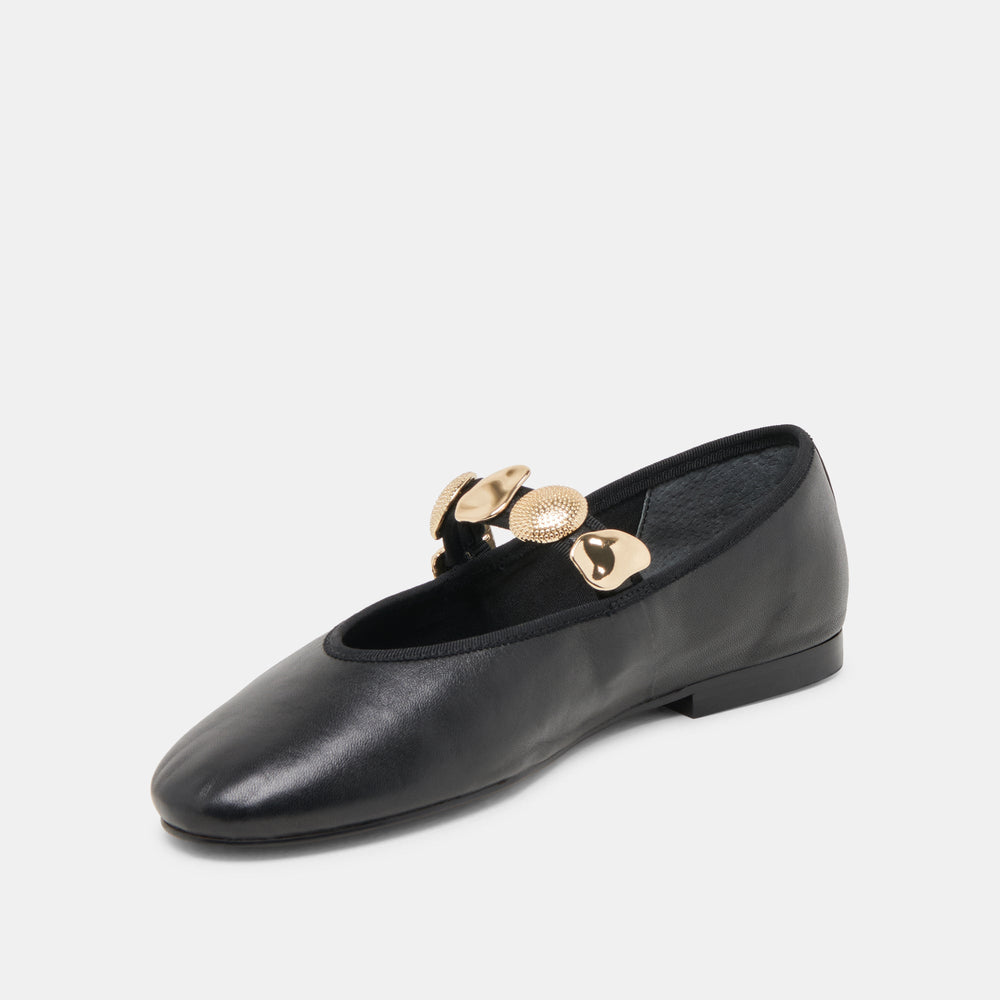 Relan Wide Black Leather Ballet Flats / Dolce Vita