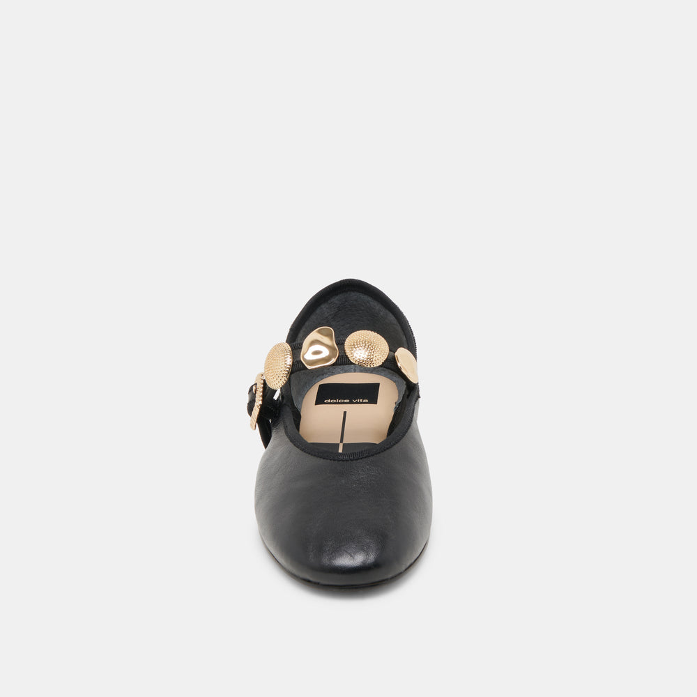 Relan Wide Black Leather Ballet Flats / Dolce Vita