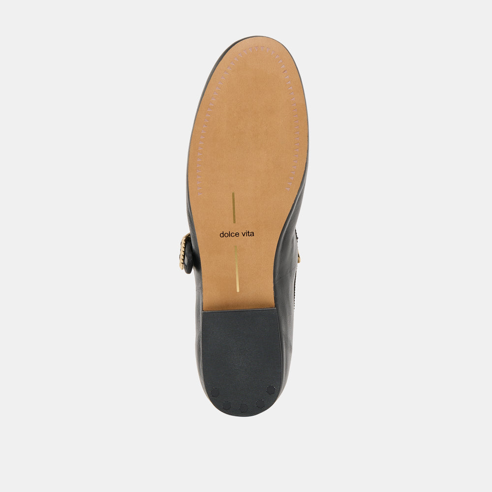Relan Wide Black Leather Ballet Flats / Dolce Vita
