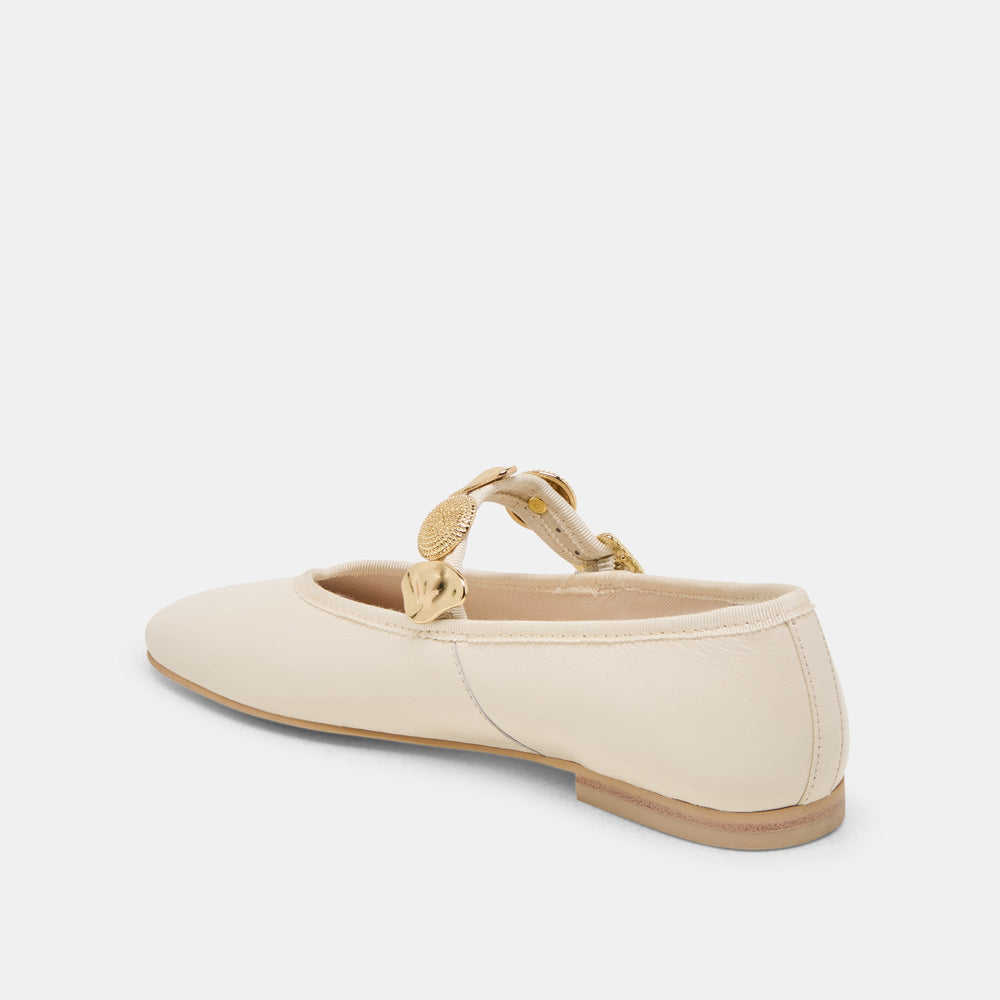 Relan Wide Off White Leather Ballet Flats / Dolce Vita