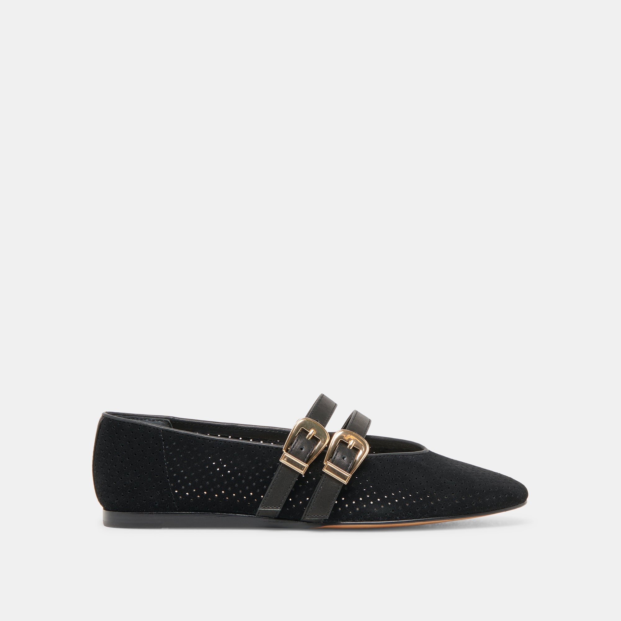Baylee Wide Onyx Perforated Suede Ballet Flats / Dolce Vita