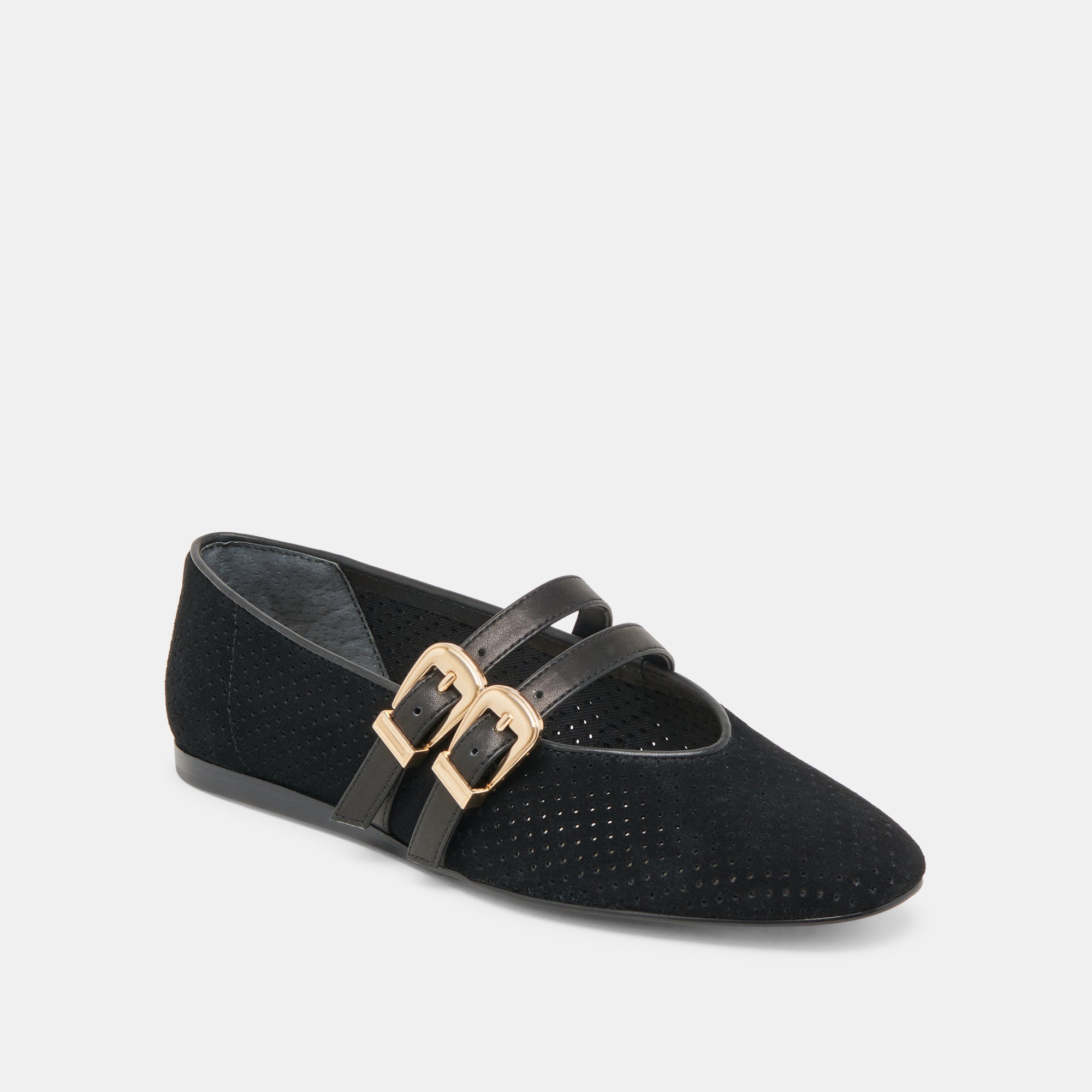Baylee Wide Onyx Perforated Suede Ballet Flats / Dolce Vita
