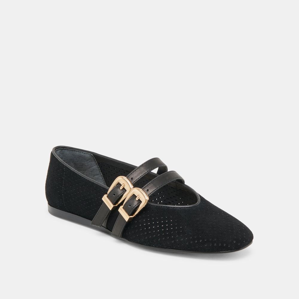 Baylee Wide Onyx Perforated Suede Ballet Flats / Dolce Vita