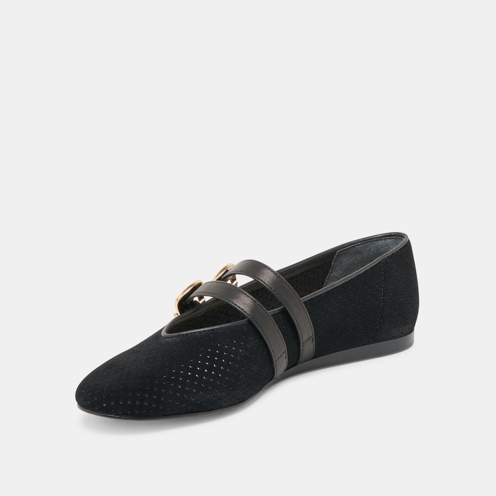 Baylee Wide Onyx Perforated Suede Ballet Flats / Dolce Vita