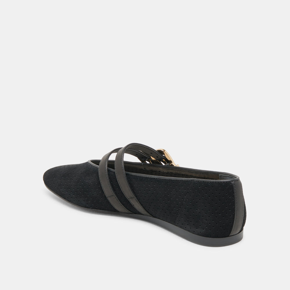 Baylee Wide Onyx Perforated Suede Ballet Flats / Dolce Vita