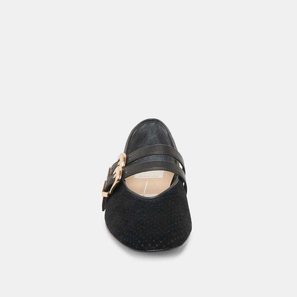 Baylee Wide Onyx Perforated Suede Ballet Flats / Dolce Vita
